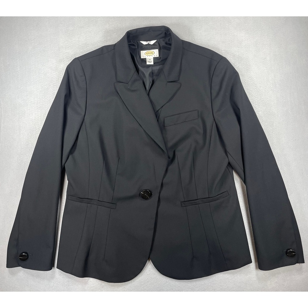 Talbots Womens Blazer One Button Black Wool Blend Stretch Petite 16